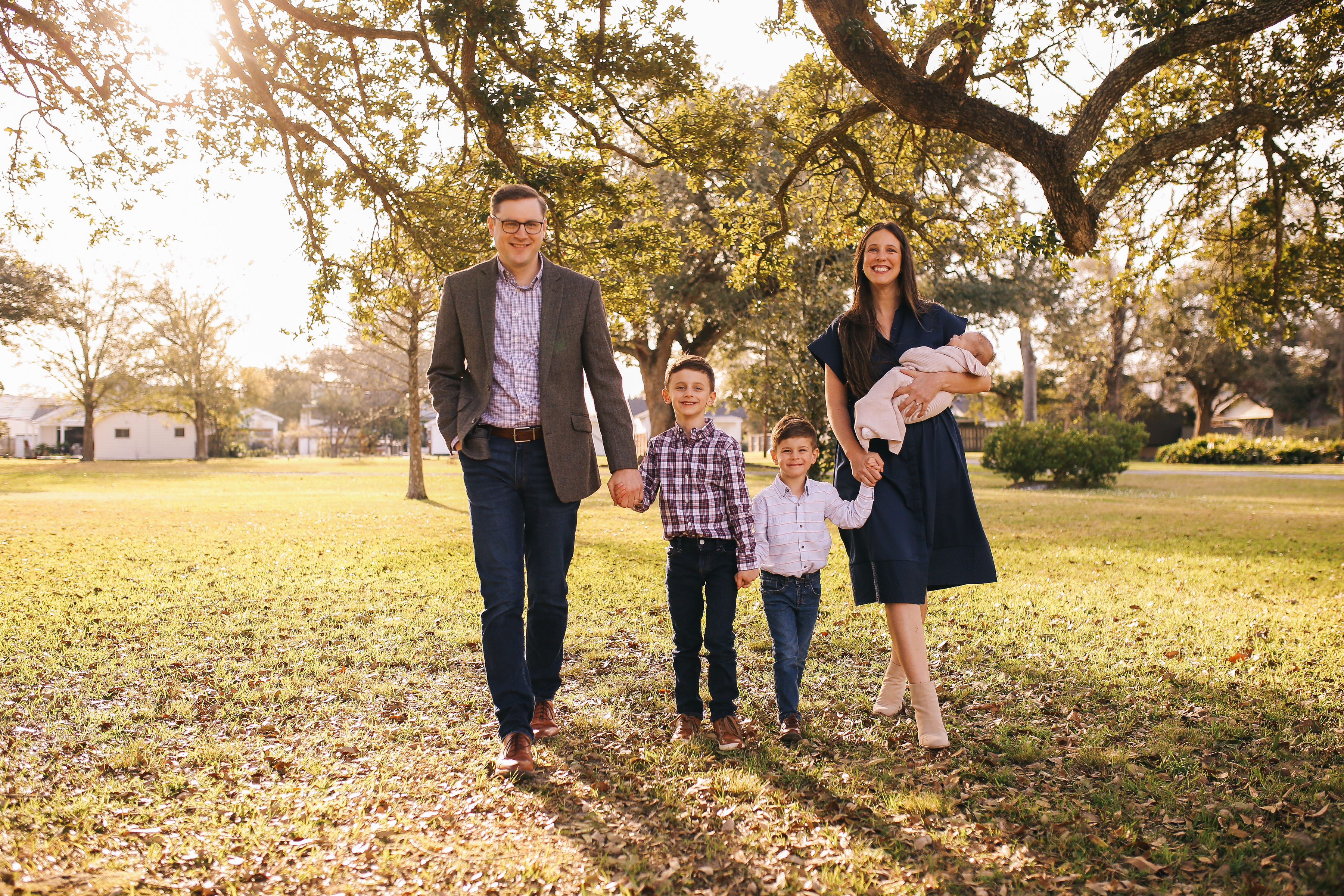 Joey Williams and his family walking in a park in Lake Charles, Louisiana