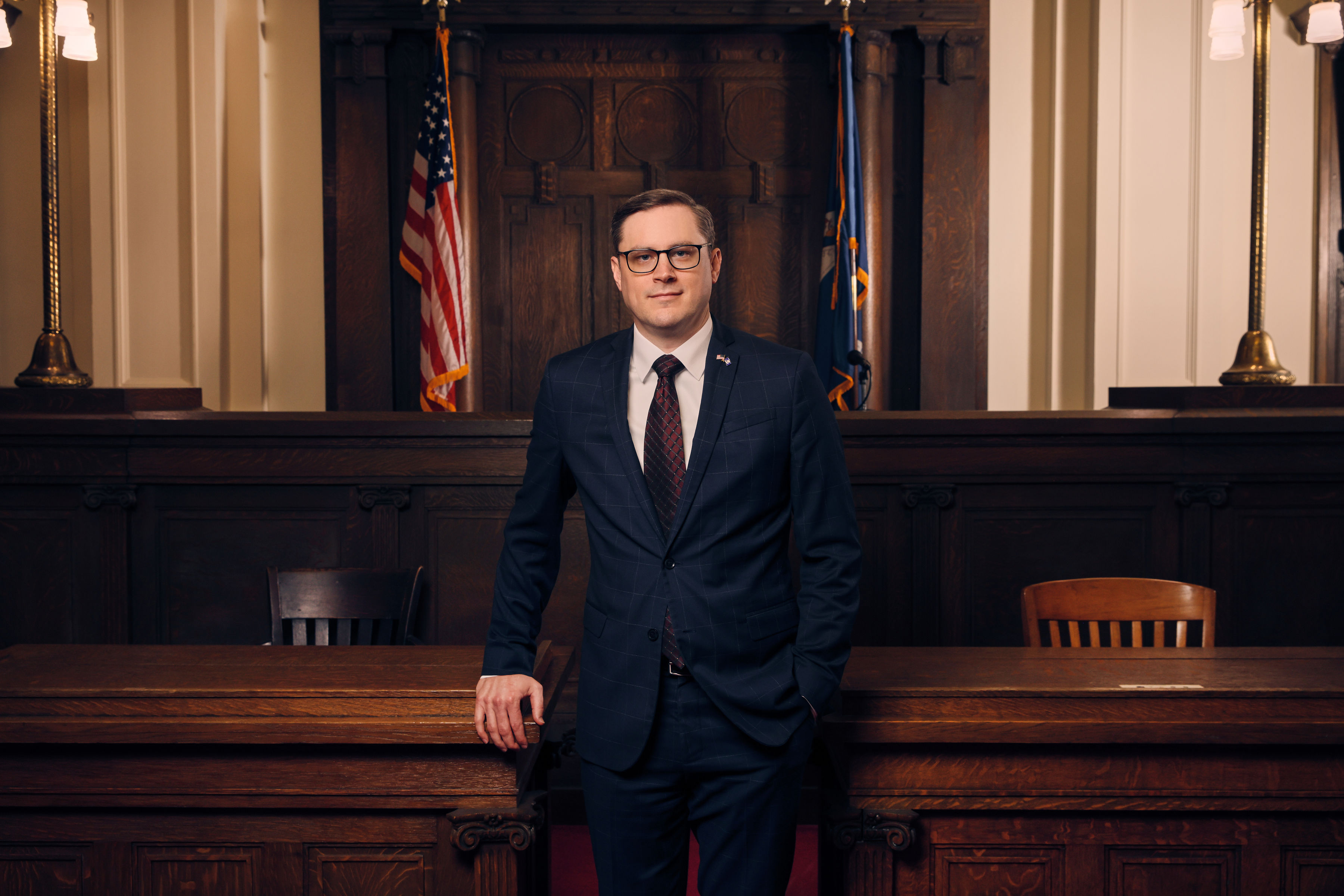 Joey Williams, candidate for Magistrate Judge, standing in a Calcasieu Parish courtroom